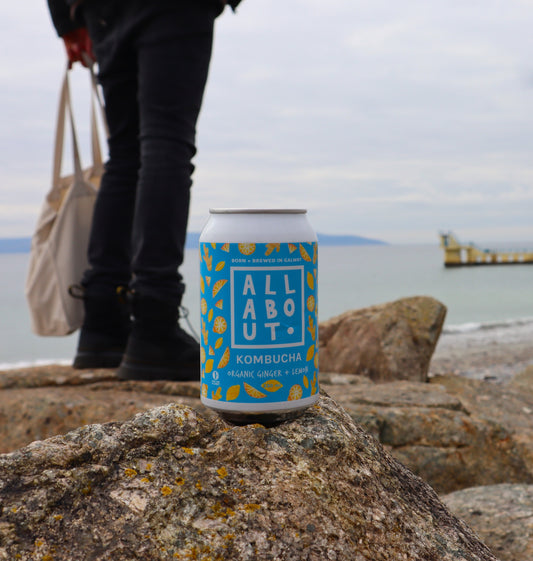 Can of organic Irish kombucha in Galway, Ireland